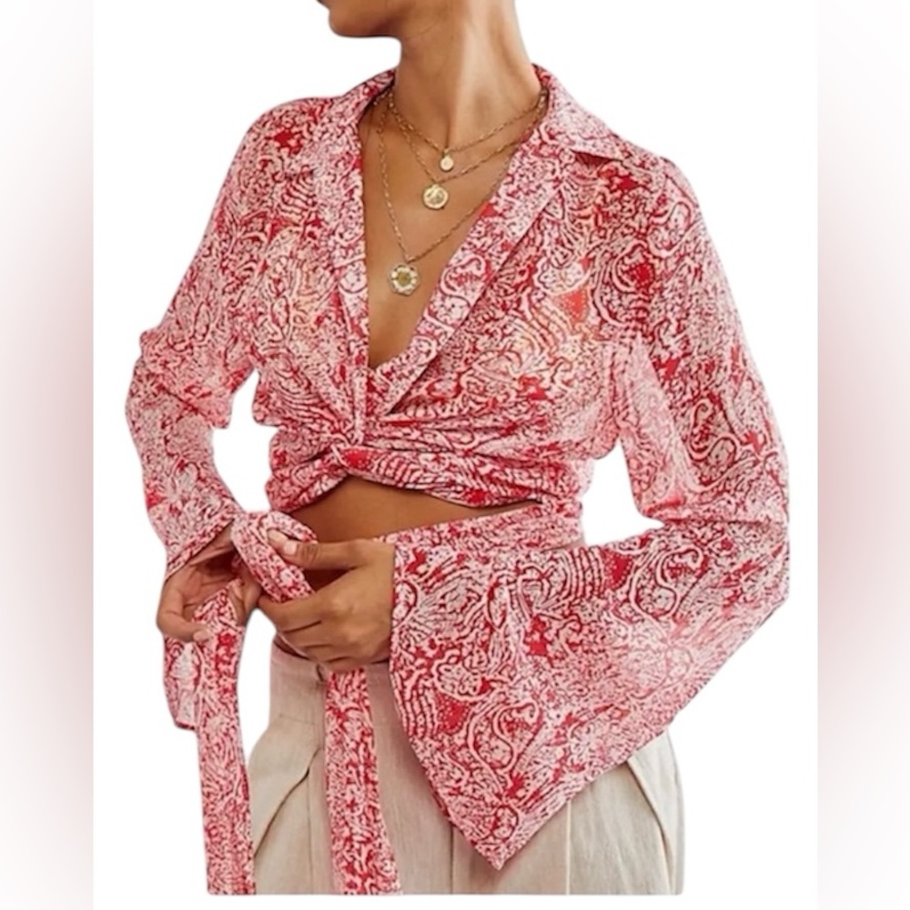 FREE PEOPLE Emmie Wrap Top By - Neptune Combo Small #66